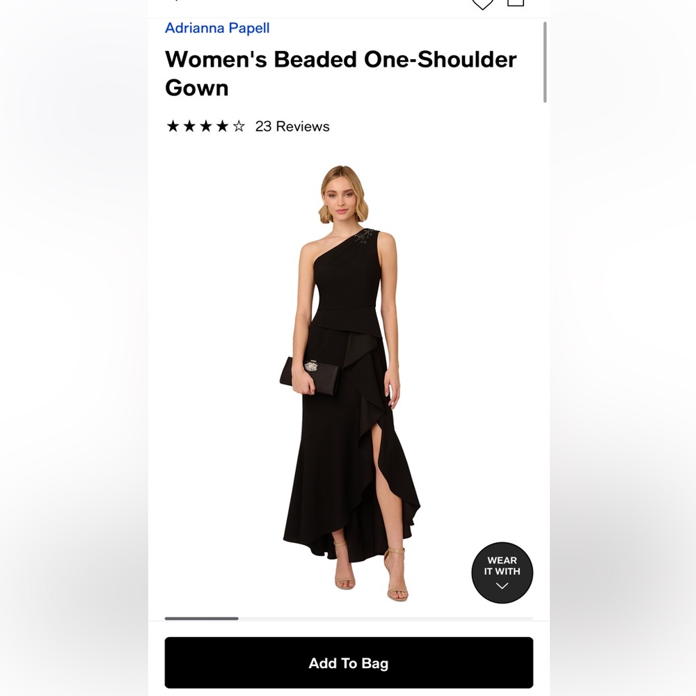 ADRIANNA PAPELL - Women's Beaded One-Shoulder Gown - black - size 4 - worn once.